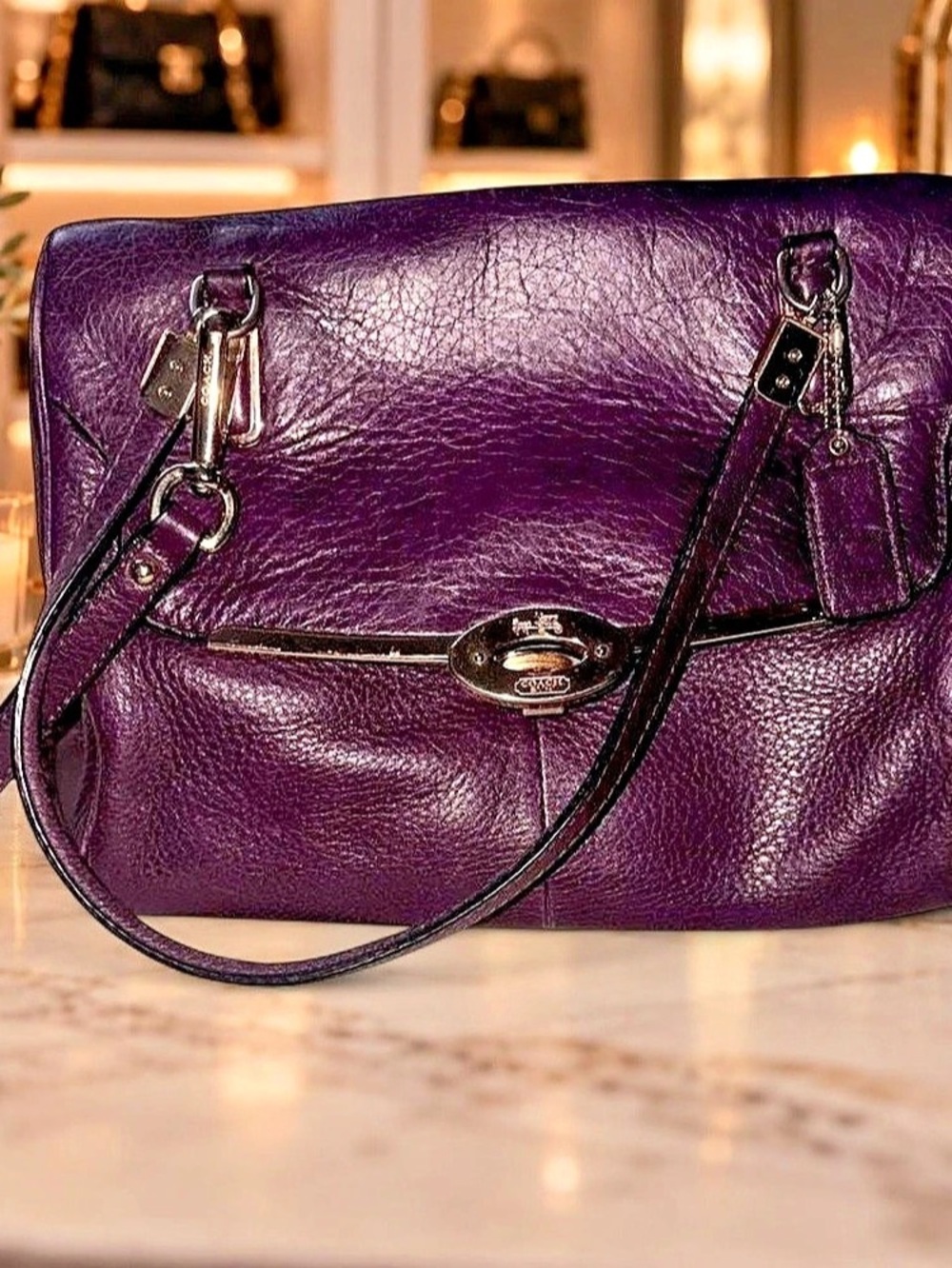 Coach Madison Madeline Purple Leather Shoulder Bag